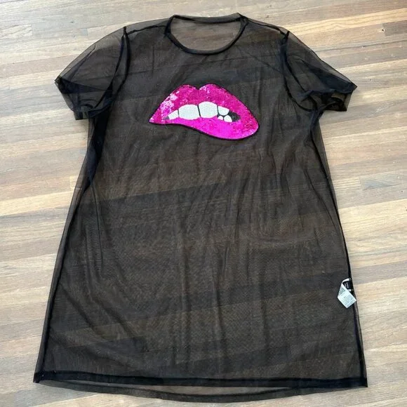 Shein Curve Unity Plus Black Mesh Pink Sequin Tunic Top Sheer 4X - Picture 2 of 11